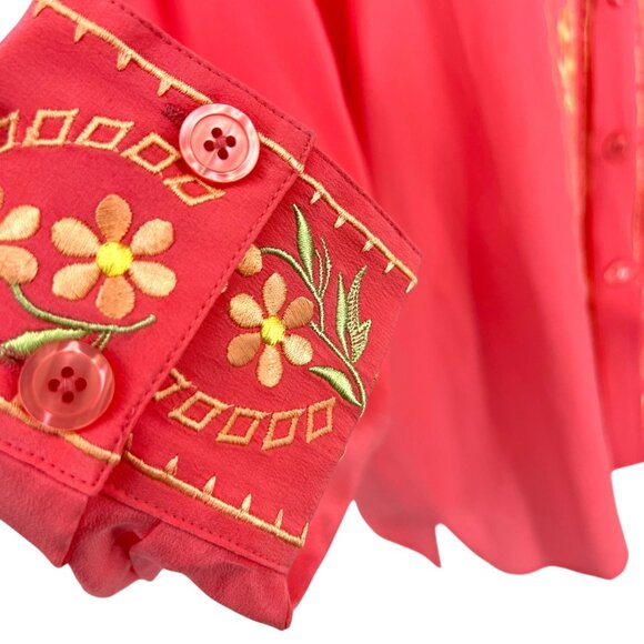 Diane Von Furstenberg Vintage Floral Embroidered Silk Button-Up Blouse Large - Picture 8 of 15
